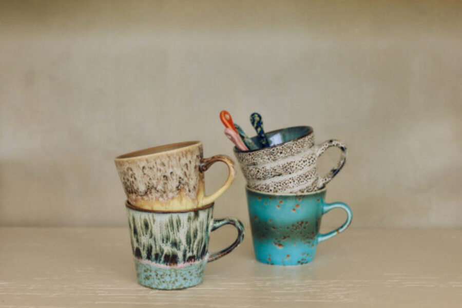 New Keramiek uit de jaren 70: americano mokken luxe, set van 4